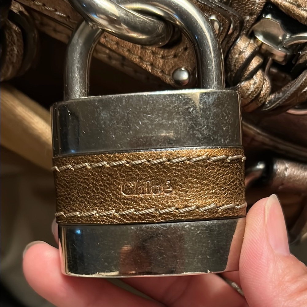 Chloé Silver and Bronze Leather Padlock and Key